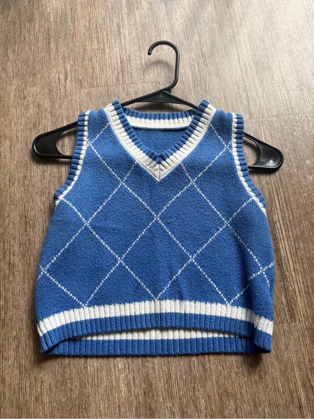 Cider Blue Argyle V-Neck Sweater Vest with White Trim